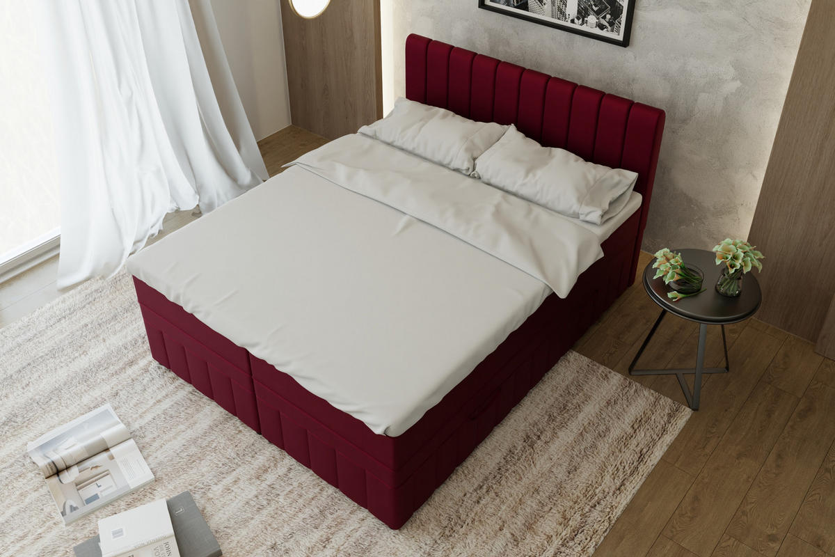 BOXBETT AVALON 160 x 200 cm mit Bettkasten und Topper - Rot - Rot, Holz - Panda Möbel