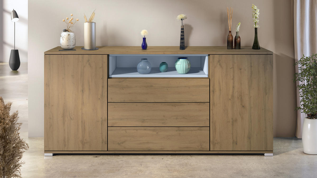 SIDEBOARD Skadu Denim matt - Pastellblau, Holzwerkstoff (166.5/75.5/35cm) - Vladon