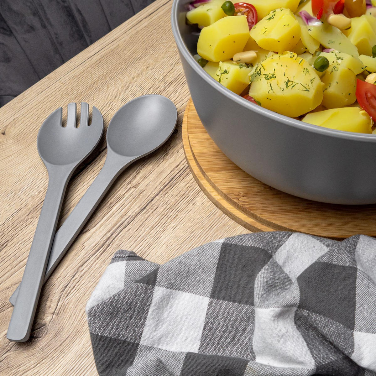 SALATSCHÜSSEL mit Besteck - Grau, Kunststoff (24.5cm) - Intirilife