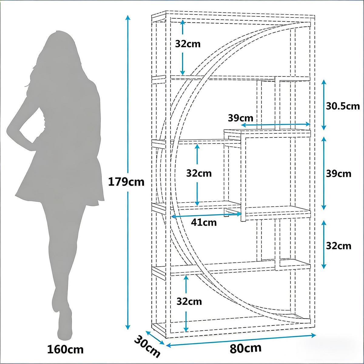 BÜCHERREGAL Schwarz/Rustikalbraun 8 offene Fächer 80/30/180 cm - Schwarz, Metall (80/180/30cm) - PANGIVO