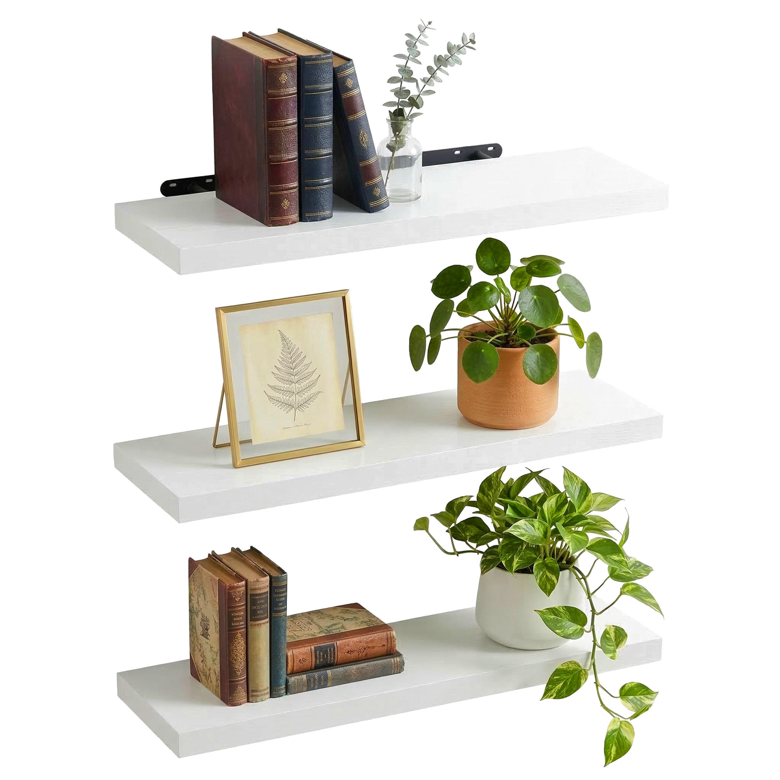 3XPOLICA - biela, kov/kompozitné drevo (100/4/23cm) - Relaxdays