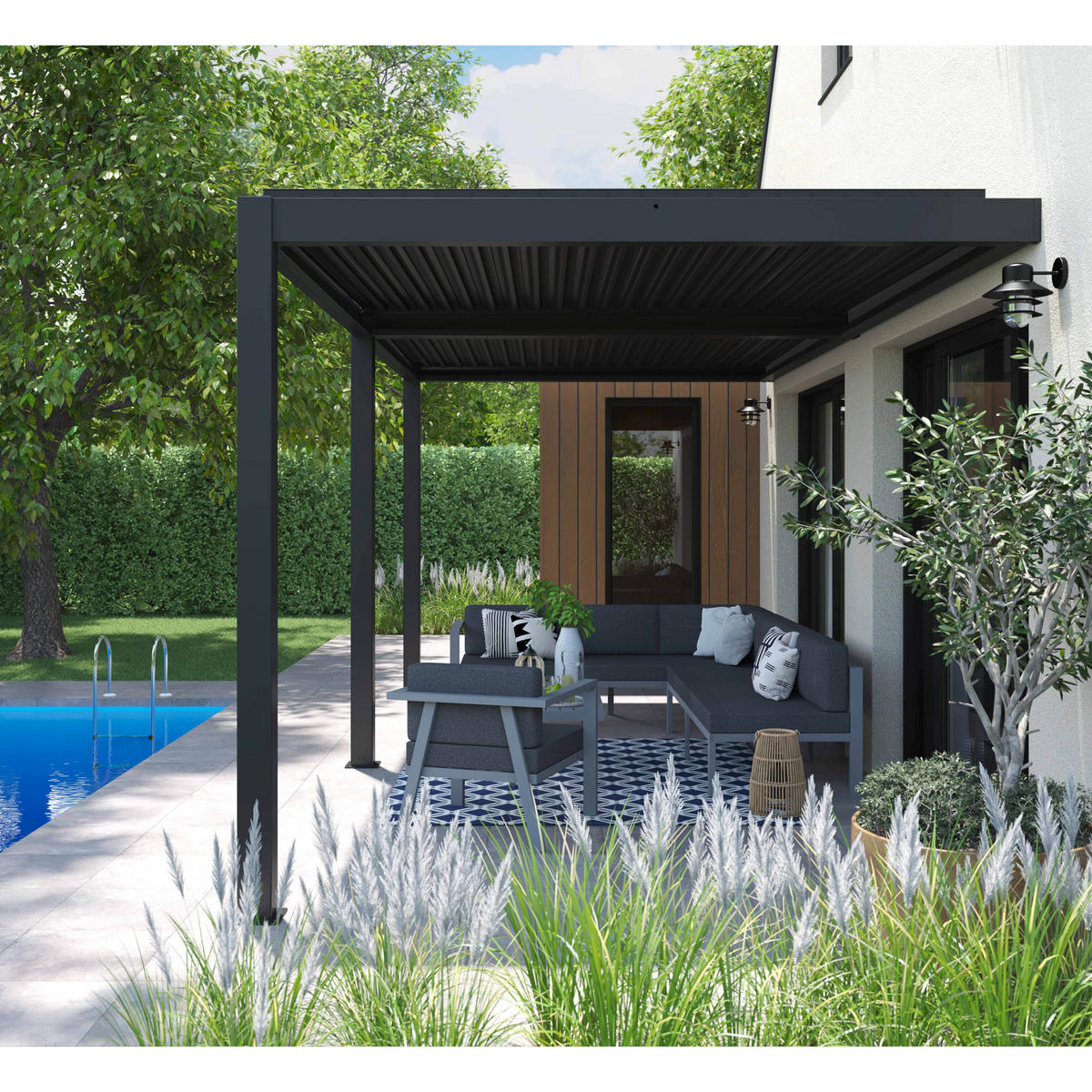PERGOLA 6x3 m, Grau - Grau, Metall (281/257/574cm) - Oviala