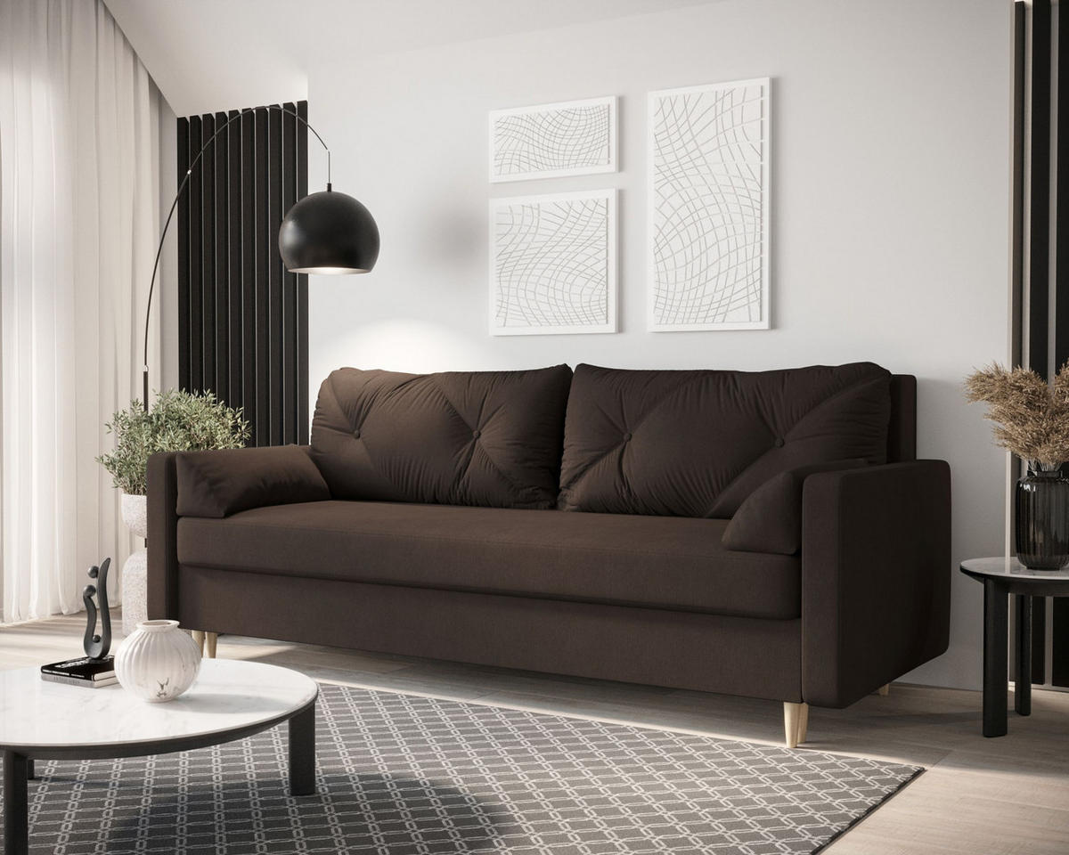 SOFA ASTRA mit Schlaffunktion COSMIC 800 mit Stauraum - Dunkelbraun, Textil (90/88/228cm) - Bedante