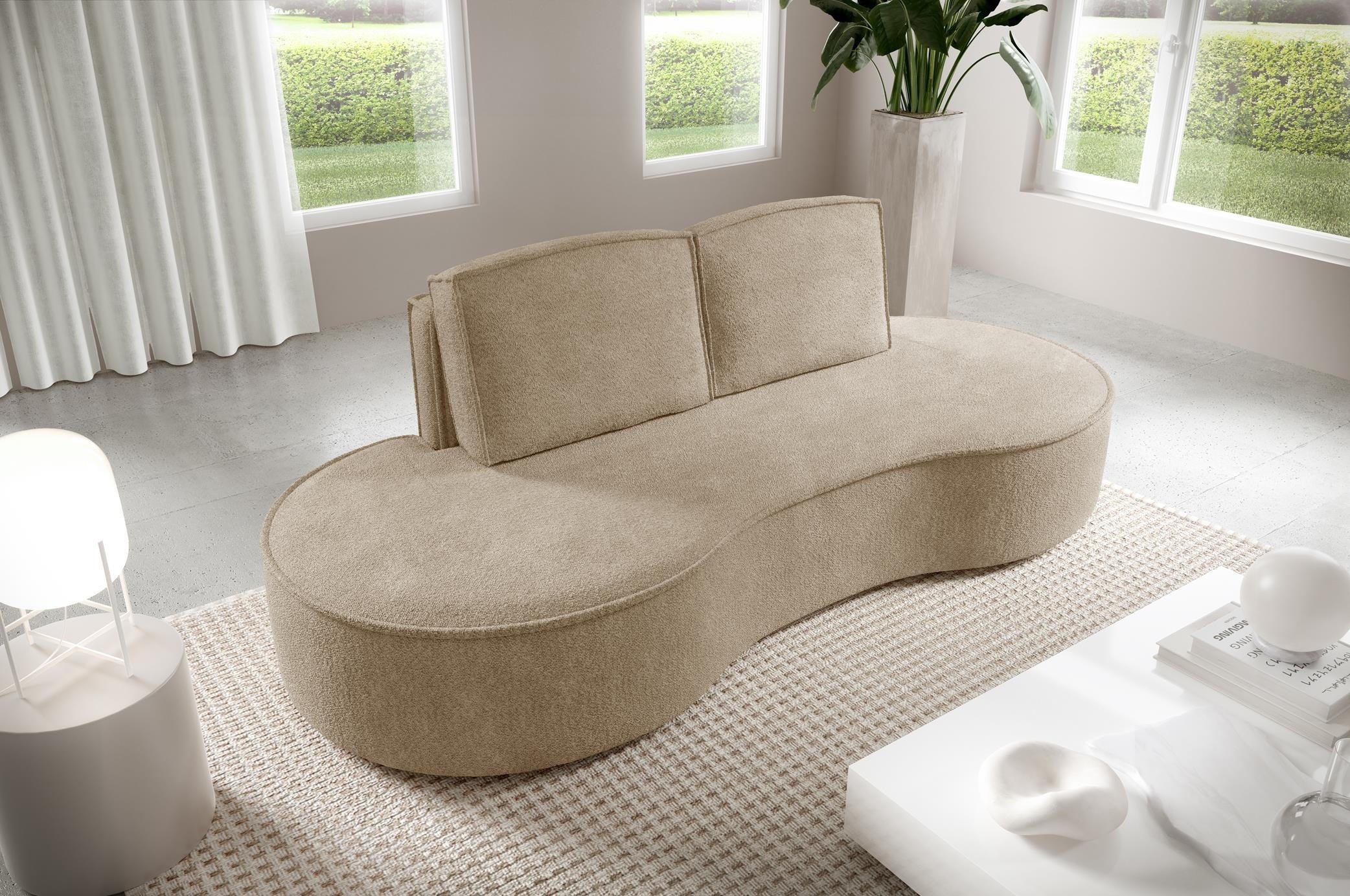 SOFA Flow Beige, mit Kissen in Abriamo Stoff - Beige, Holzwerkstoff (234/88/101cm) - Bettso