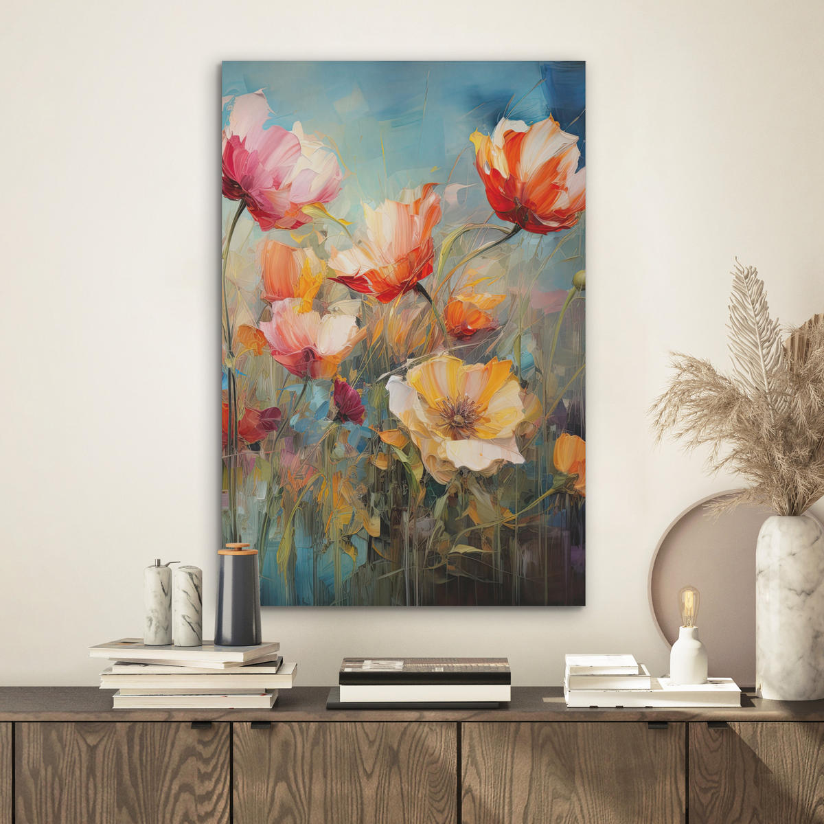 AKUSTIKBILD Blumen - Aquarell - Kunst - Botanisch - Natur Kunstdruck Schlafzimmer 50x70 cm - Orange, Kunststoff (50/70/0.9cm) - MuchoWow