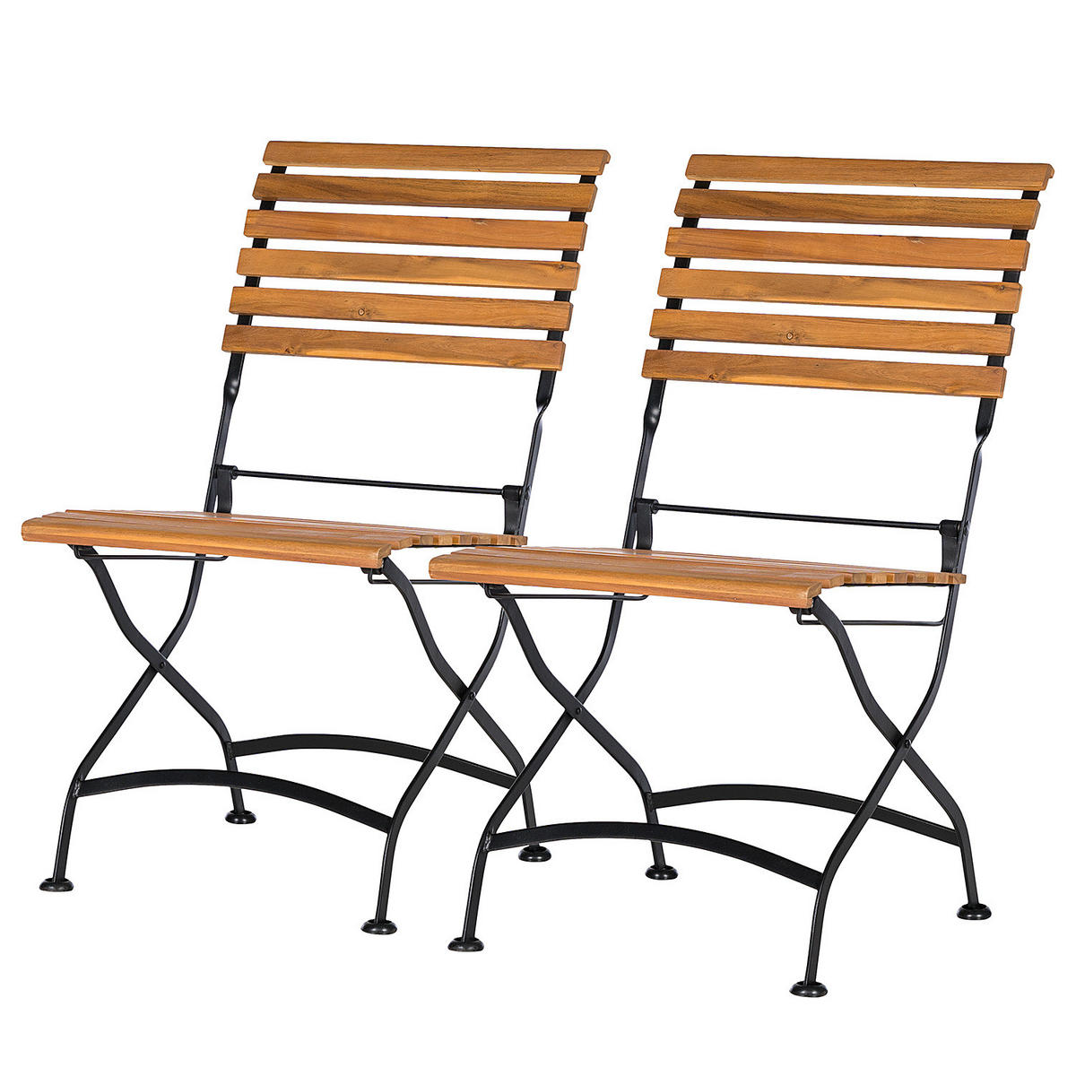 GARTENSTUHL - Akazie massiv / Stahl - Akazie / Schwarz - 2er-Set - Schwarz/Akaziefarben, Holz/Metall (43/89/52cm) - home24