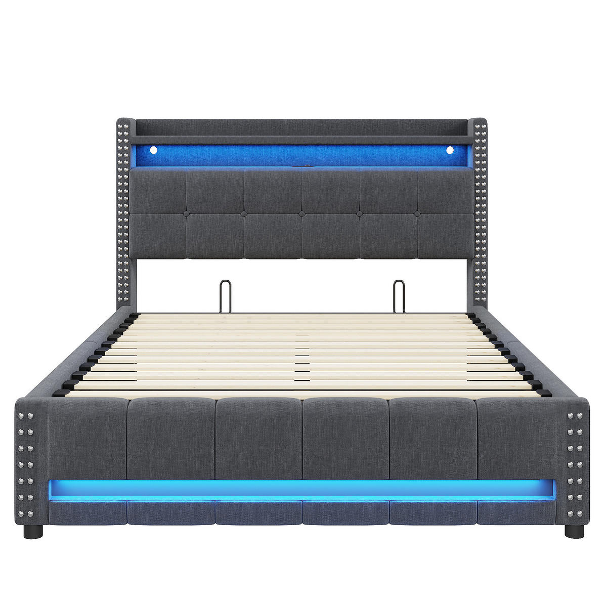 POLSTERBETT 160/200 cm Grau mit LED-Beleuchtung und USB-Steckdose - Grau, Textil (160/200cm) - OKWISH