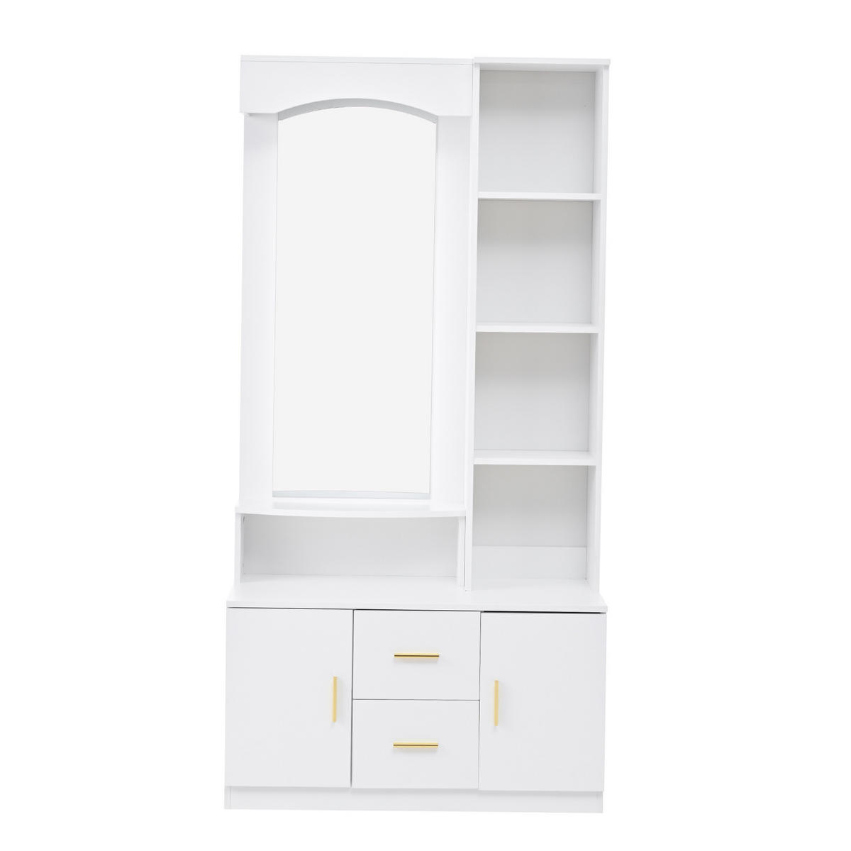 DIELENGARDEROBE mit Spiegel 90/40/180 cm in Weiß mit Schuhschrank und 2 Schubladen - Weiß, Holzwerkstoff (90/180/40cm) - BEAOK