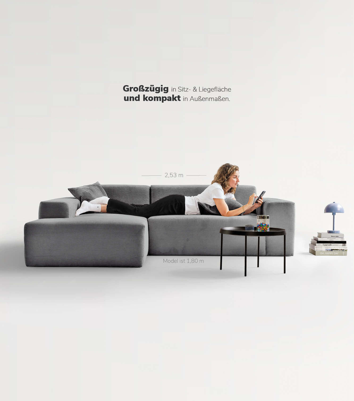 ECKSOFA Die Lässige Recamiere links - Anthrazit, Textil (253/188cm) - Mokebo