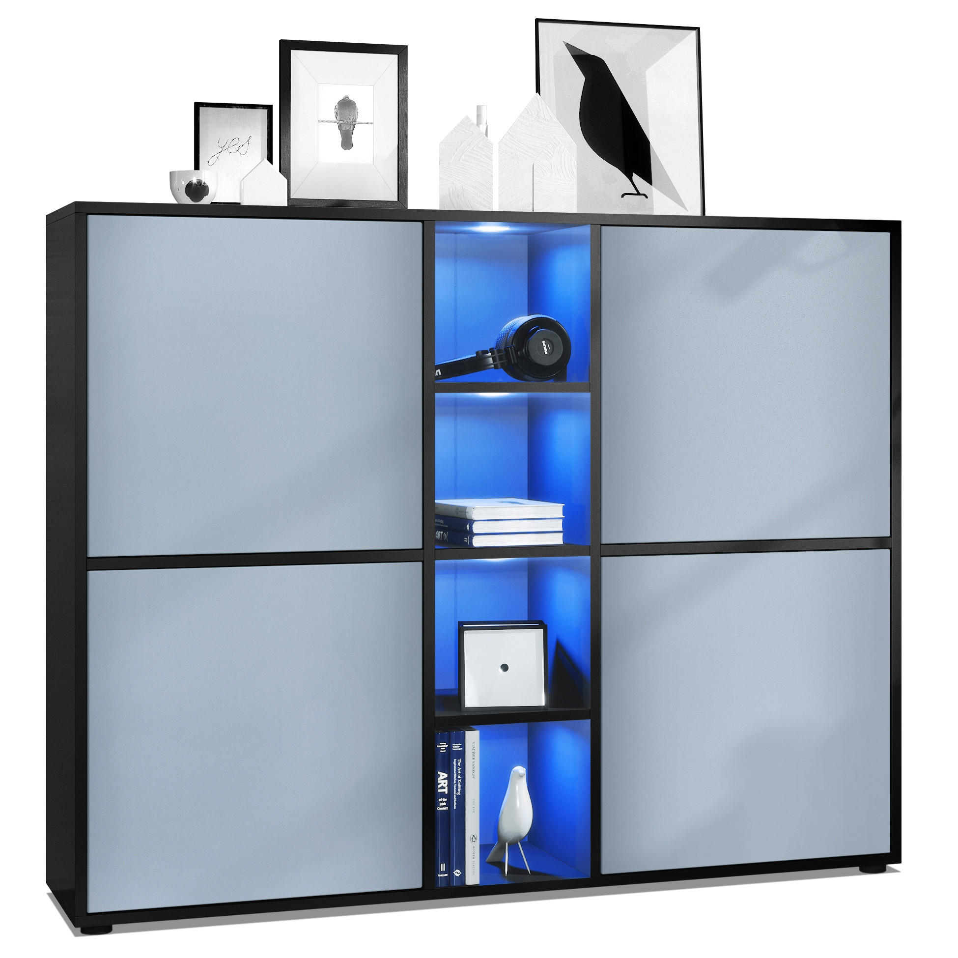HIGHBOARD Cuba Türen in Denim matt - Pastellblau, Holzwerkstoff (130.5/105.5/35.5cm) - Vladon