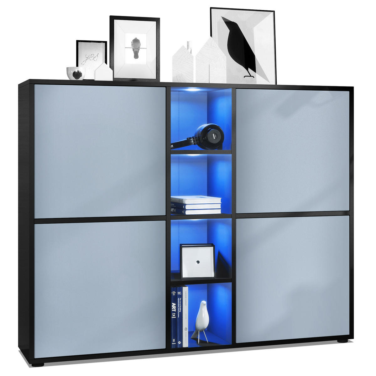 HIGHBOARD Cuba Türen in Denim matt - Pastellblau, Holzwerkstoff (130.5/105.5/35.5cm) - Vladon