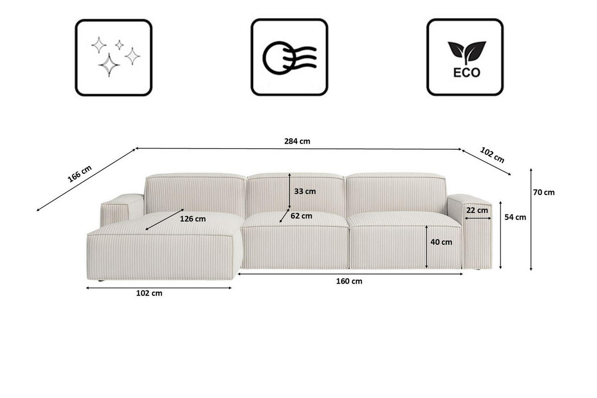 ECKSOFA Cursal L-Form, Stoff Poso, Beige, Links - Beige, Holz (284/166cm) - Kaiser Möbel