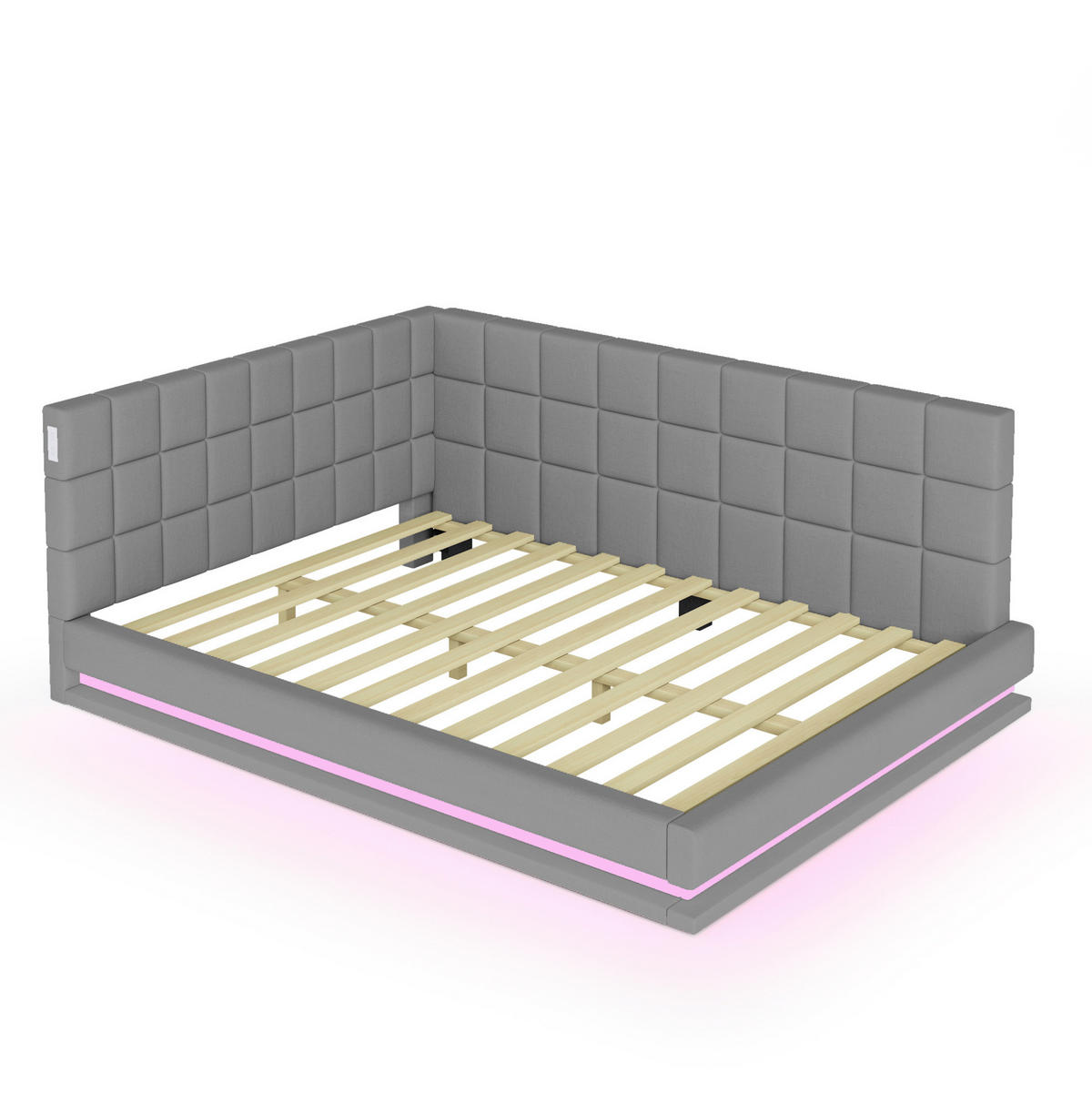 POLSTERBETT mit LED-Beleuchtung 140/200 cm mit USB und Lattenrost - Grau, Textil (140/200cm) - BEAOK