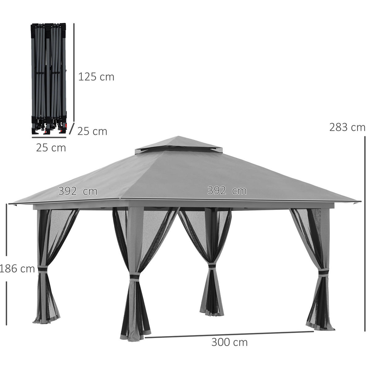 PAVILLONS aus Eisen 392x392x283 cm in Dunkelgrau mit UV50+ & höhenverstellbar - Dunkelgrau, Metall (392/283/392cm) - Modfu