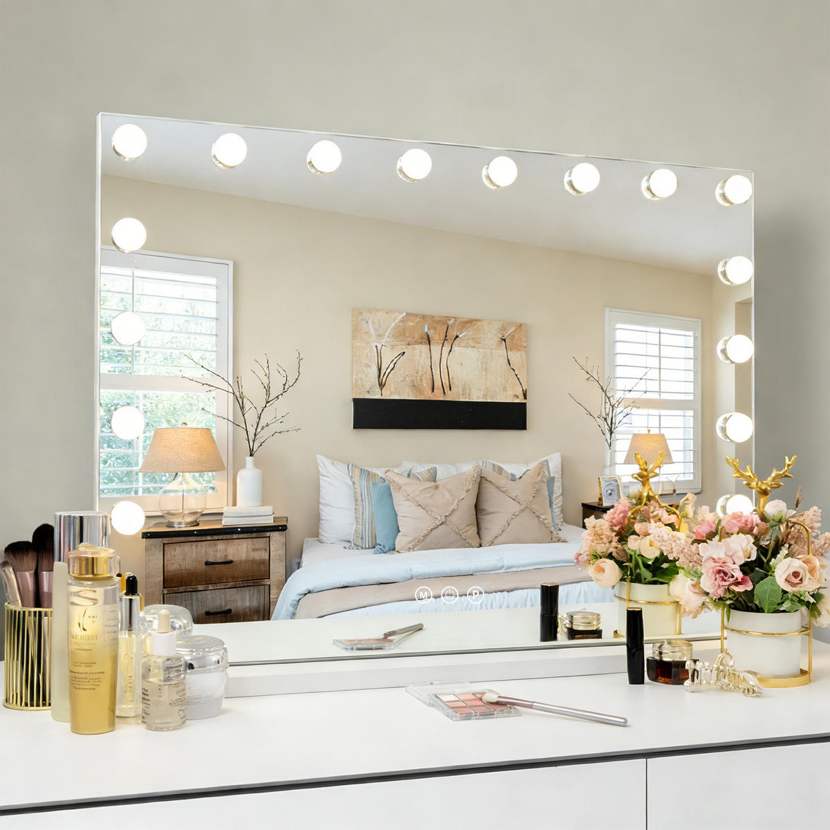 SCHMINKSPIEGEL mit LED-Beleuchtung weiß 80/58 cm - Weiß, Metall (80/58/3cm) - VANITII