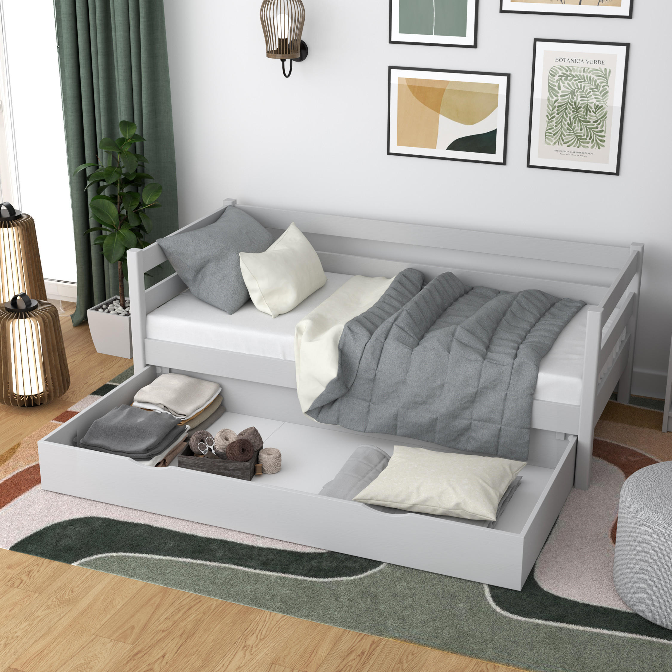 TAGESBETT mit Schublade N01 Grau 120/200 - Grau, Naturmaterialien/Holz (120/200cm) - N-Wood