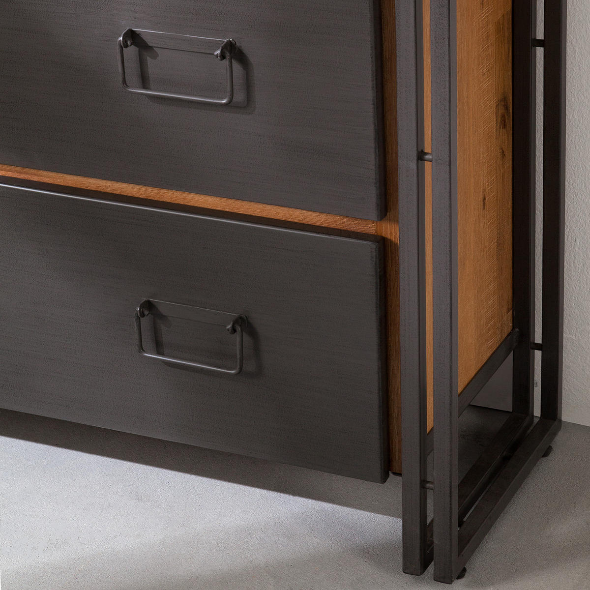 REGAL - 2 Fächer, 3 Schubladen, Akazie massiv / Metall - Akaziefarben, Holz (90/190/35cm) - home24