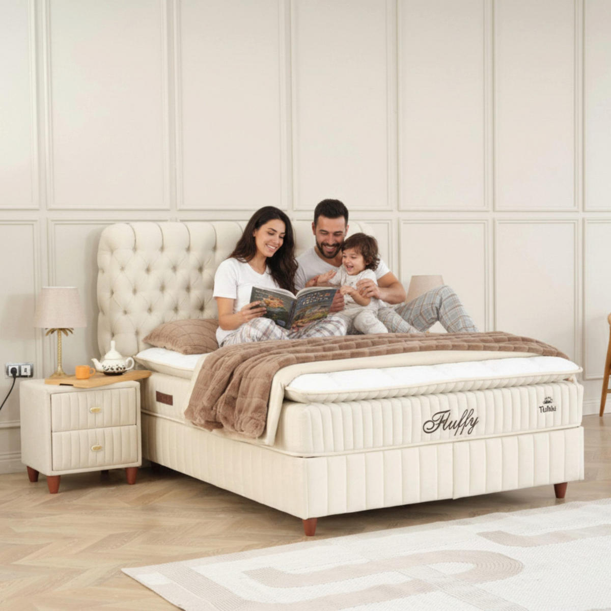 BOXBETT Fluffy Set Claud 140x200 - Beige, Holz (140/200cm) - Gowoll
