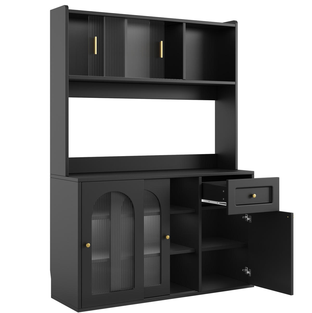 ANRICHTE Küchenschrank 120/35/167 cm aus MDF und Holzwerkstoff mit LED-Beleuchtung Schwarz - Schwarz, Holzwerkstoff (120/167/35cm) - Modenvie