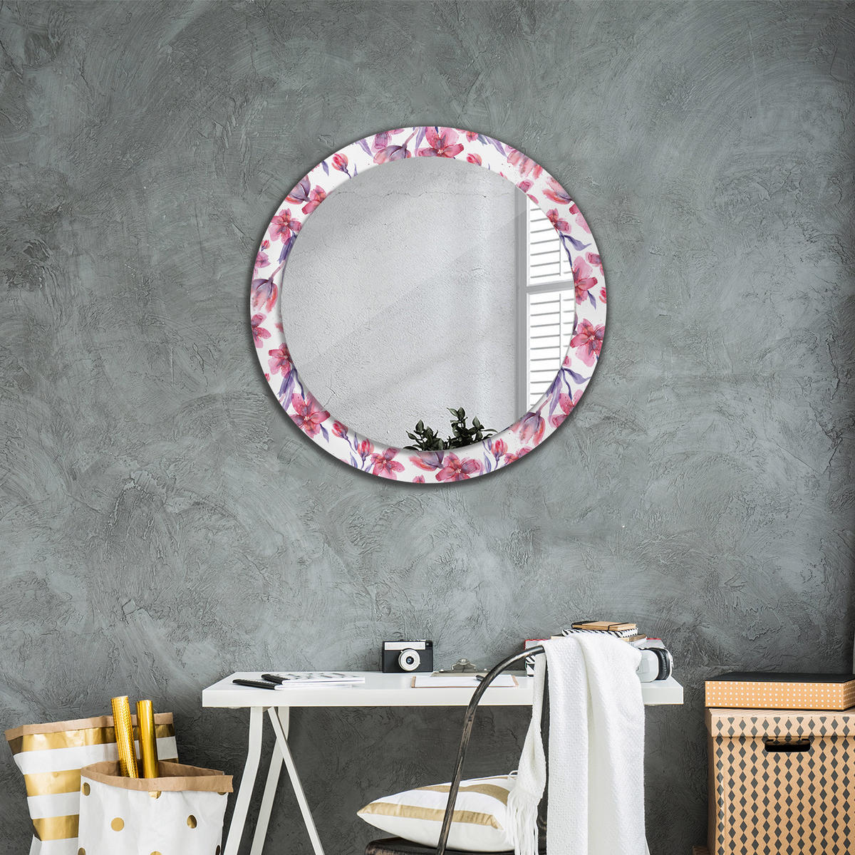 SPIEGEL Rund Ø 80 cm mit Aufdruck - Pink, Glas (80/80/0.4cm) - Wallfluent