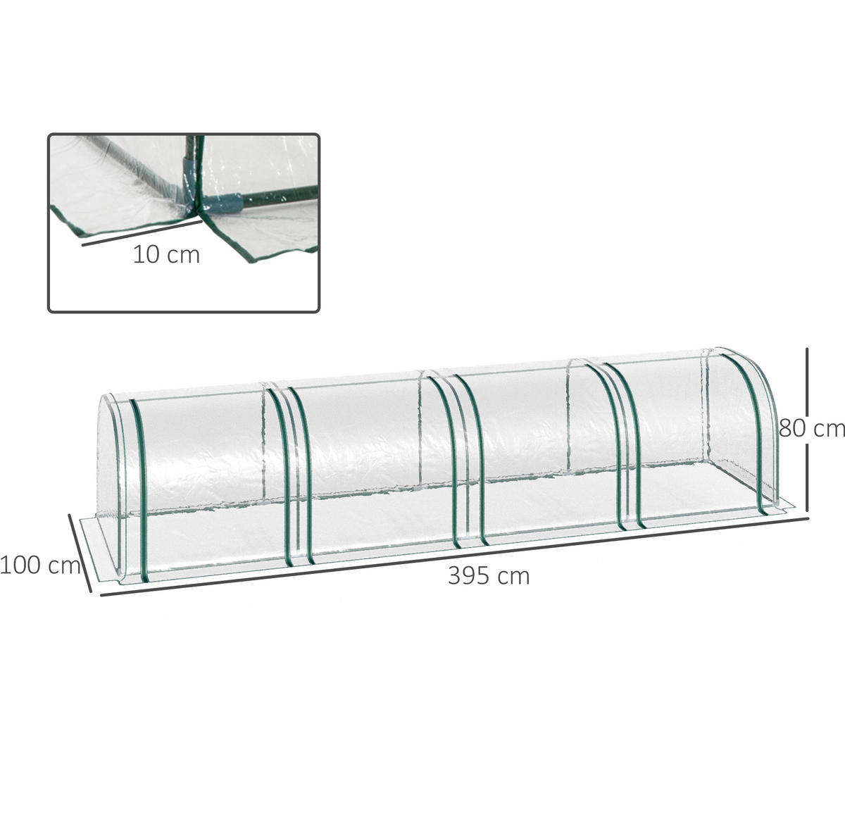GEWÄCHSHAUS 395/100/80 cm Transparent aus PVC mit 4 Reißverschlussfenstern - Transparent, Kunststoff (100/80/395cm) - OKMYHOME
