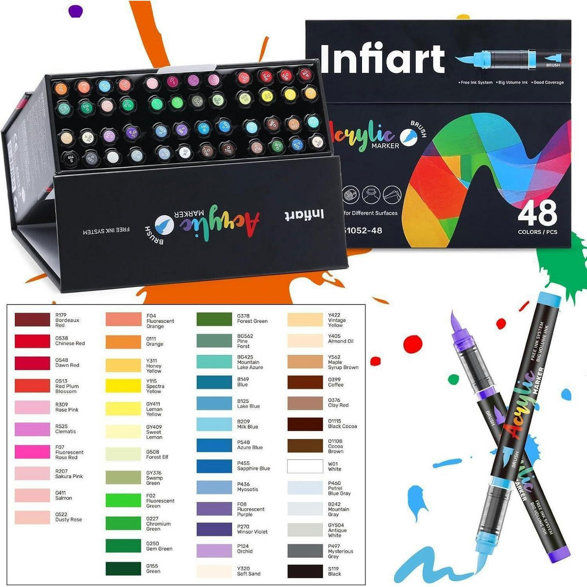ACRYL Marker Set 48 Farben Pinselspitze - Multicolor, Kunststoff (10/10/15cm)