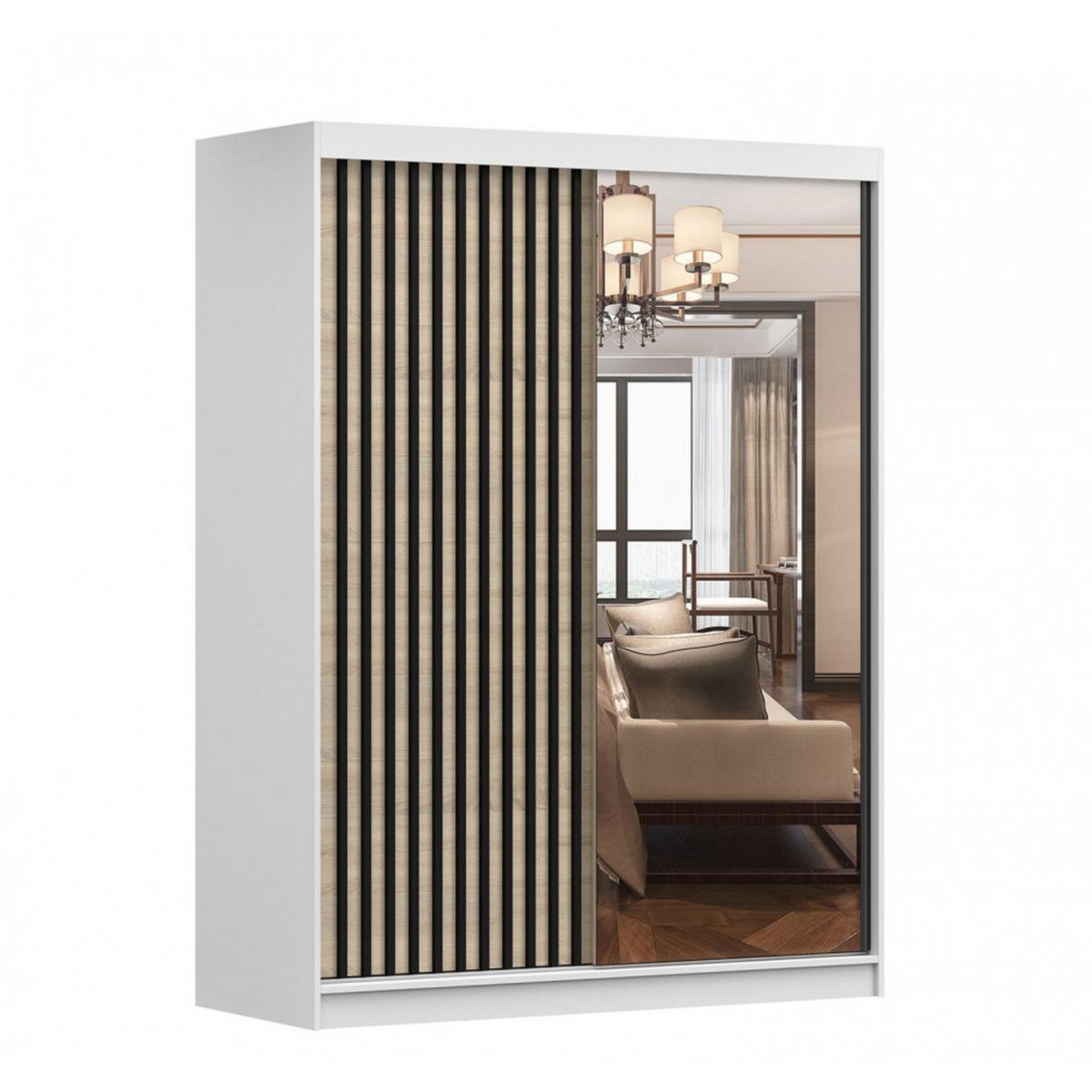 SCHWEBETÜRENSCHRANK Lami S Sonoma Eiche/Sonoma Eiche mit Spiegel, mit LED-Beleuchtung 150cm - Alufarben/Eiche Artisan, Glas/Holzwerkstoff (150/200/61cm) - imoebel24