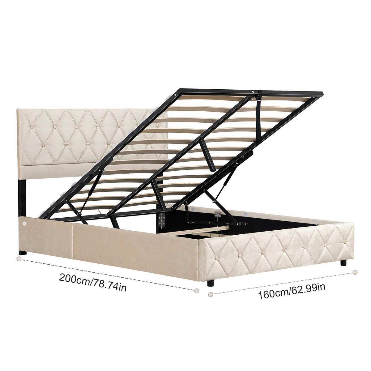 POLSTERBETT 160/200 cm Beige mit hydraulischem Stauraum aus Samt - Beige, Holzwerkstoff (160/200cm) - OKWISH