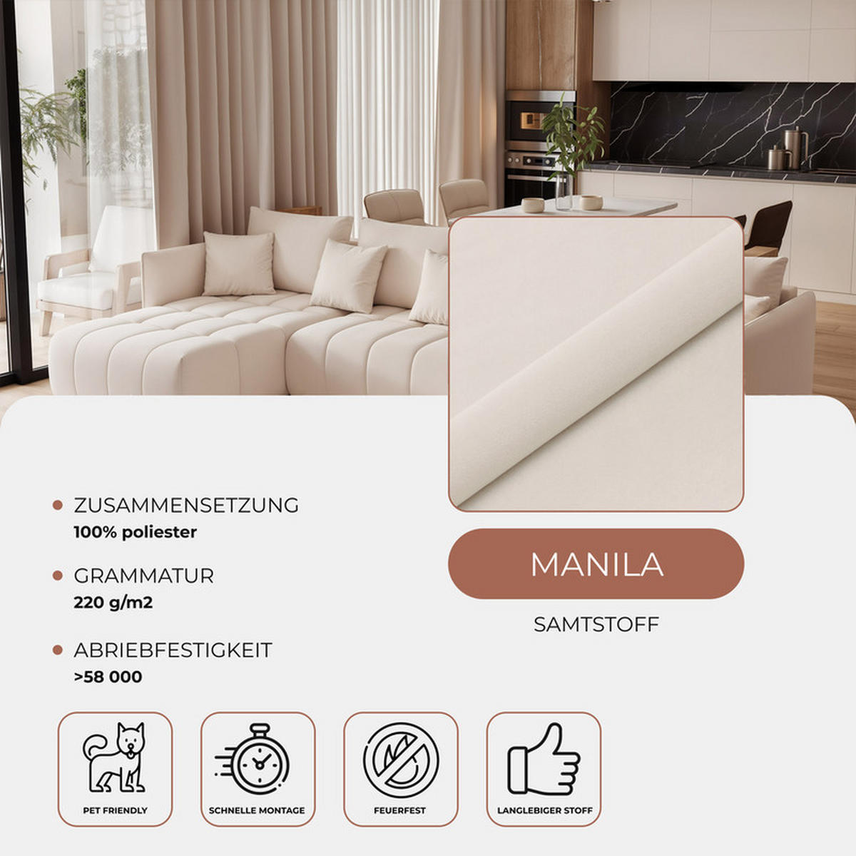 WOHNLANDSCHAFT OLIMPIA mit Schlaffunktion und Bettkasten Creme - Creme, Holzwerkstoff/Kunststoff (353/83/180cm) - Idohome