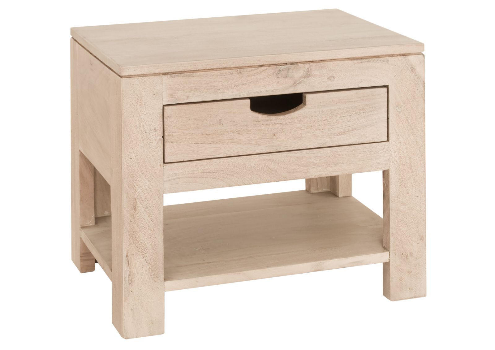 NACHTTISCH Akazie 50x35x45 white stone getüncht NATURE WHITE #91 - Beige, Holz (50/45/35cm) - Massivmoebel24