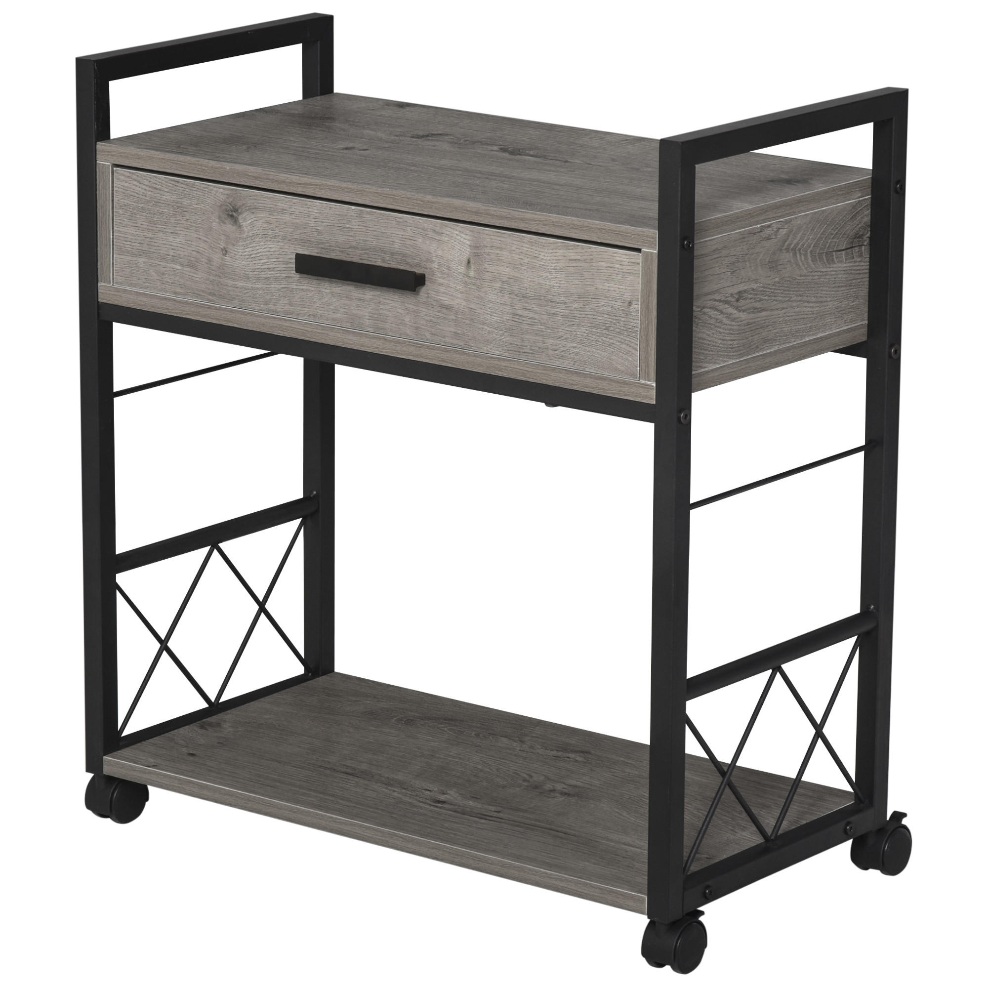 BEISTELLTISCH Servierwagen mit Schublade Ablage Küchenwagen Sideboard Grau - Grau, Kunststoff (60/30/65cm) - HOMCOM