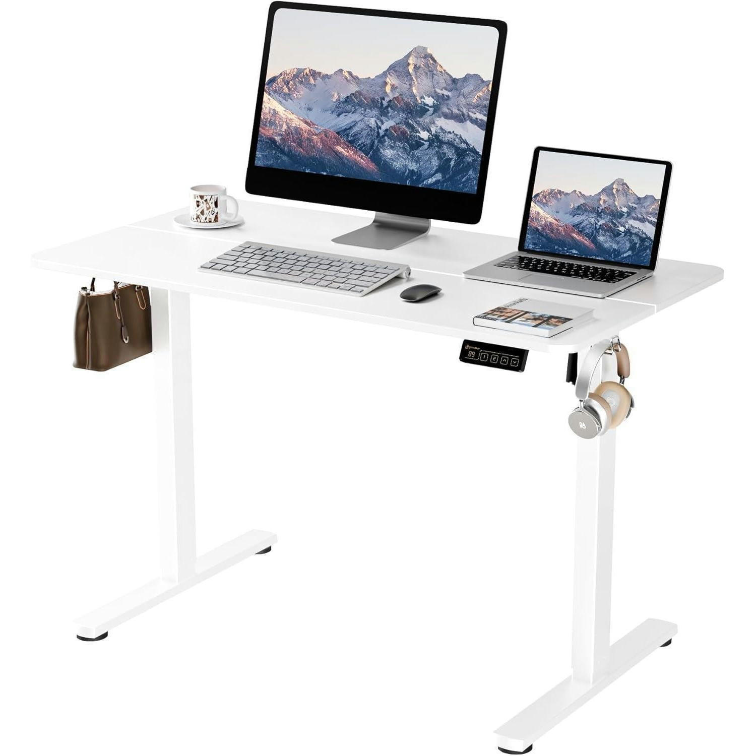 SCHREIBTISCH elektrisch höhenverstellbar 110 x 60 cm Weiß - Weiß, Metall (110/60/122cm)