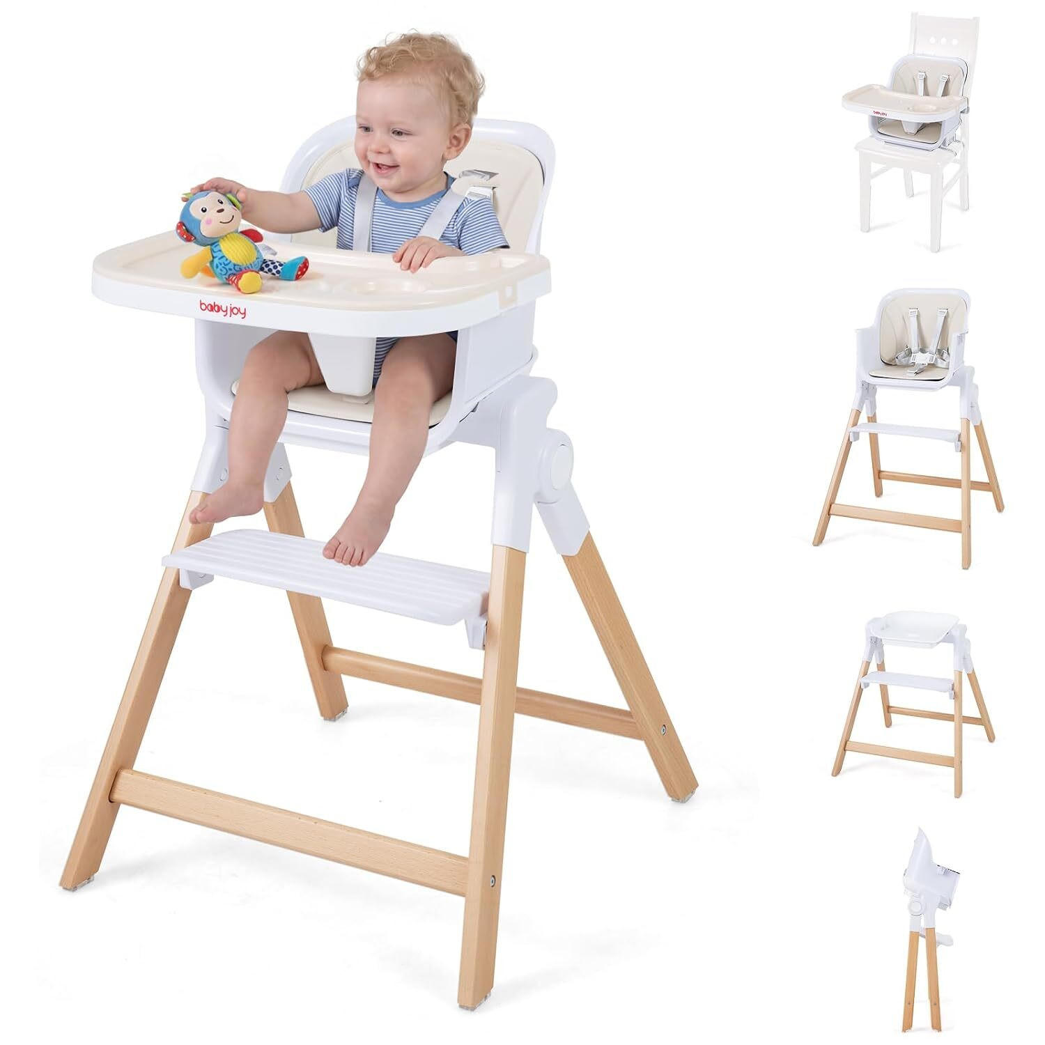 KINDERHOCHSTUHL mit Tablett beige - Beige, Holz (71/93/58cm) - COSTWAY
