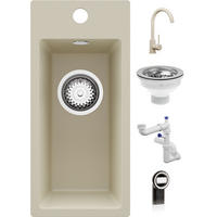 GRANITSPÜLE - Riga, 3-er set Beige 23/50 cm, 1 Becken + Küchenarmatur 32/20 cm + Ablauf-Set ab 25er Unterschrank - Beige, Kunststoff (23/200/500cm) - Primagran