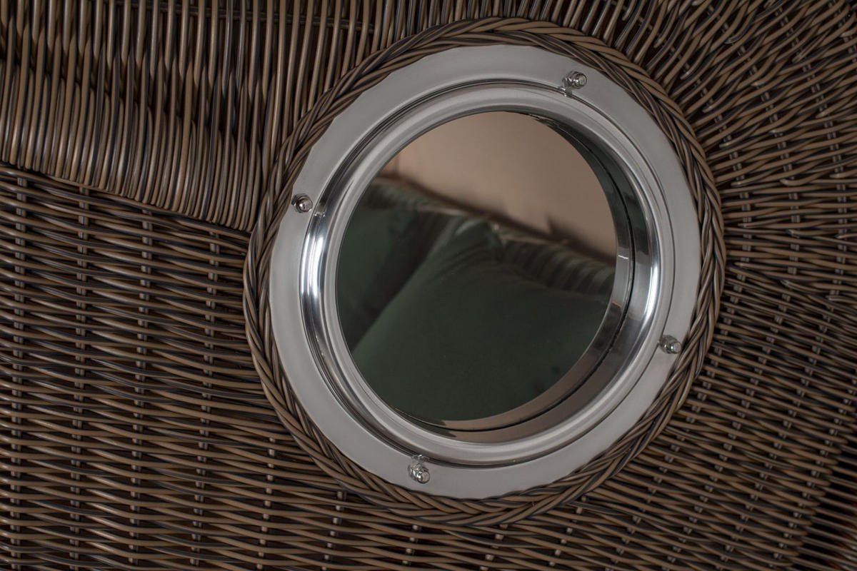 STRANDKORB Komplettset: Ammersee Grande XL Mahagoni Bullauge - PE grau - Modell 504 - Grau/Grün, Holz/Kunststoff (142/165/95cm) - bene living