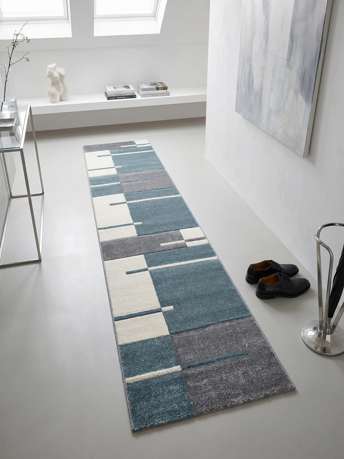 KURZFLORTEPPICH LATEMAR, kariert, Blau, 80 x 300 cm - Blau, Textil (80/300cm) - KADIMA DESIGN