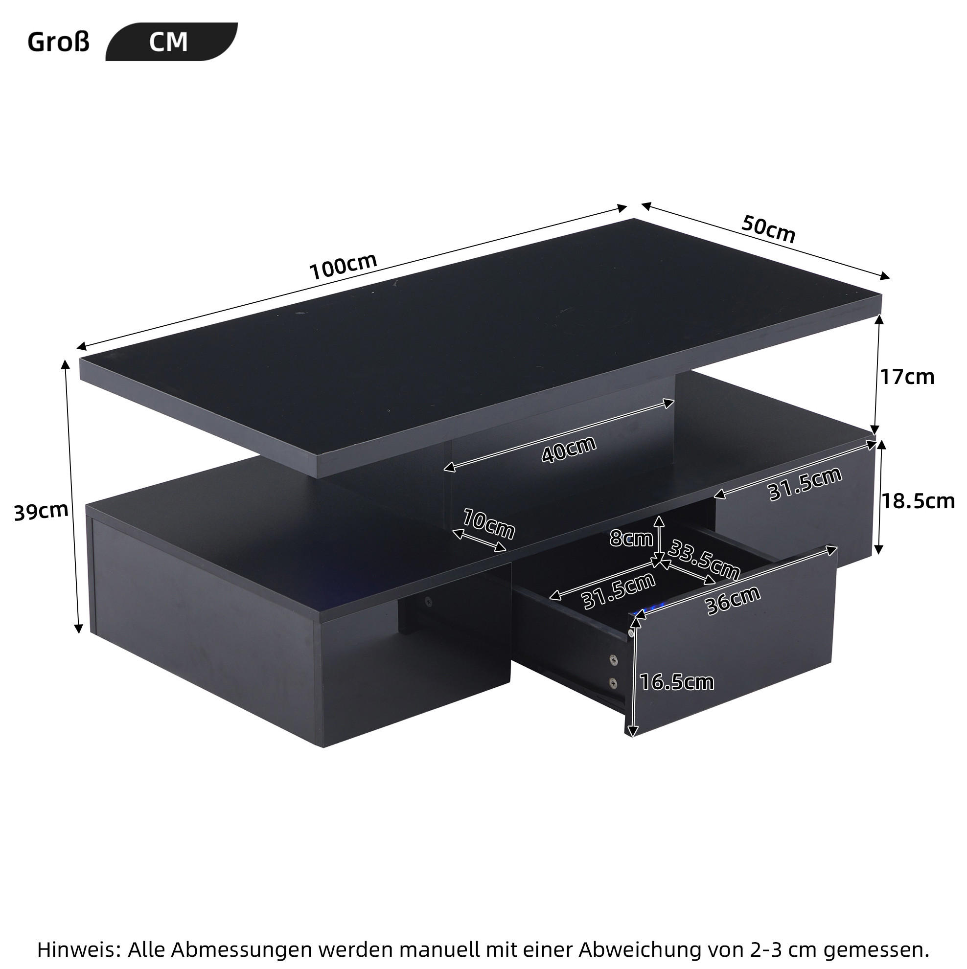 Flora Grace Couchtisch Schwarz 50x39x100 cm