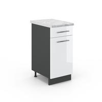 KÜCHENUNTERSCHRANK Fame-Line Weiß Hochglanz 40 cm, AP Marmor - Weiß Hochglanz/Anthrazit, Holzwerkstoff (40/82/60cm) - Vicco