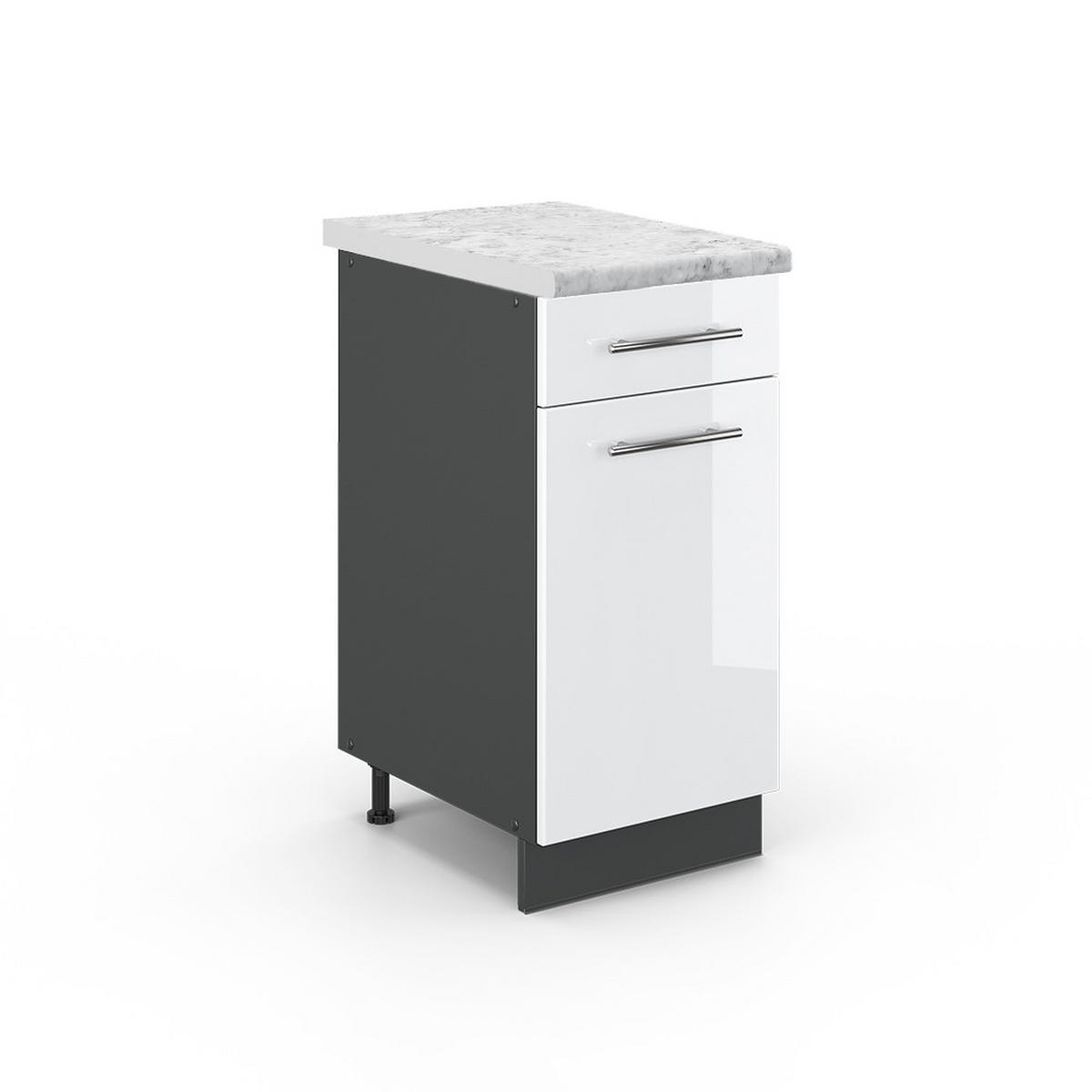 KÜCHENUNTERSCHRANK Fame-Line Weiß Hochglanz 40 cm, AP Marmor - Weiß Hochglanz/Anthrazit, Holzwerkstoff (40/82/60cm) - Vicco