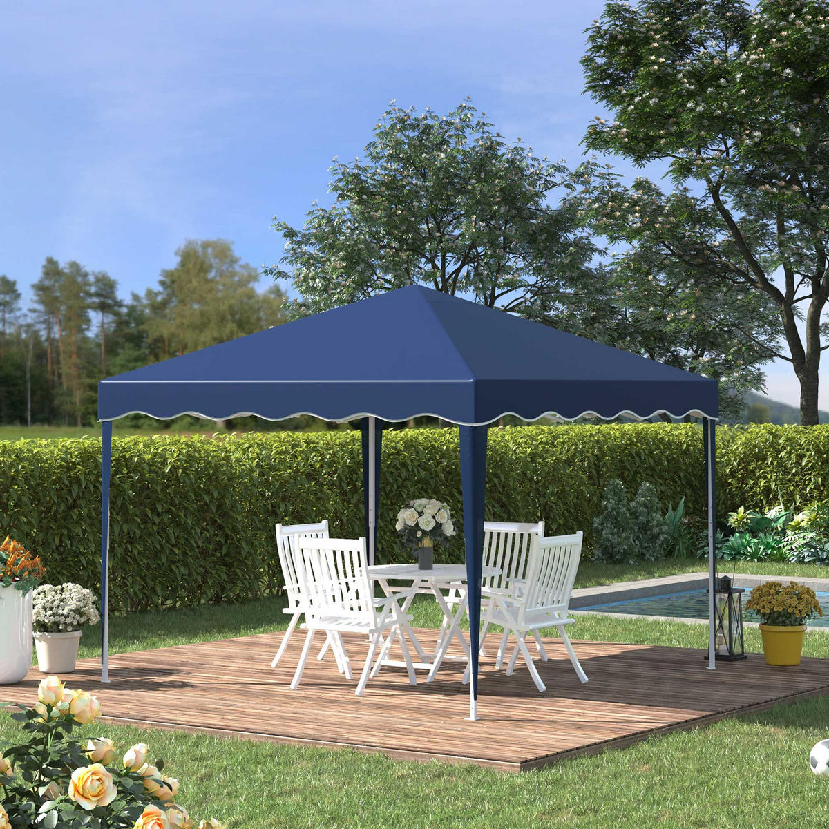 FALTPAVILLON, Braun, Stahl, Oxford-Gewebe - Blau, Metall (295/257/295cm) - Outsunny