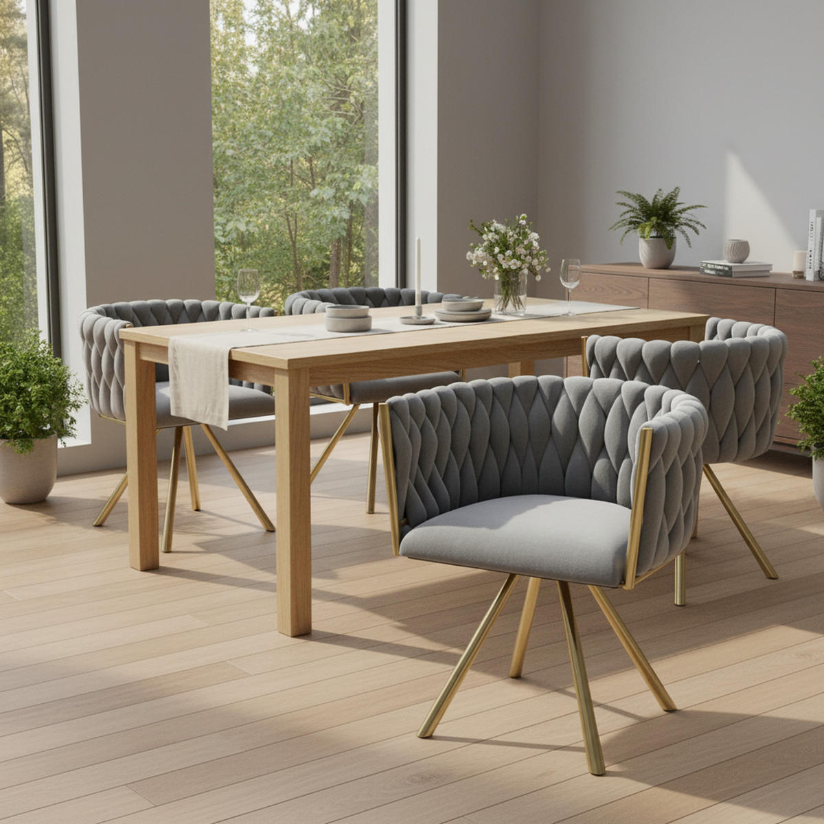 ESSZIMMERSTUHL 2er-Set Samt, 360° Drehbar, Metallbeine, Grau & Gold Luxus-Stuhl für Wohnzimmer & Schlafzimmer - Grau, Textil/Metall (59/72/54cm) - Urban Meuble