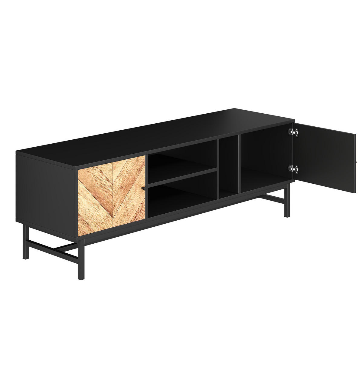 TV-LOWBOARD 150/38/55 cm mit 2 Türen und 3 Fächern, aus Metall und Holzwerkstoff, Schwarz/Natur - Hellbraun, Holzwerkstoff (150/55/38cm) - Redom