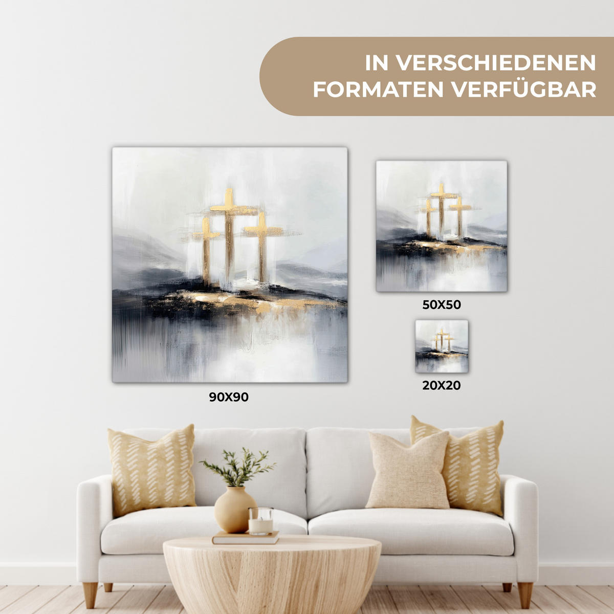 LEINWANDBILD Abstrakt - Malerei - Christentum - Kreuz Deko Groß 90x90 cm - Weiß, Textil (90/90cm) - MuchoWow