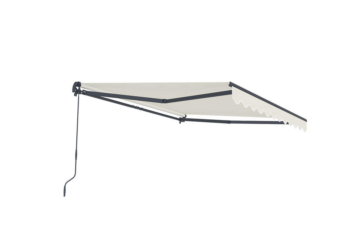 EINTEILIGE MARKISE Vecchio Beige 3m x 2,5m - Premium-Leinwand 320g/m² - Beige, Metall (295/270/250cm) - Cazeboo