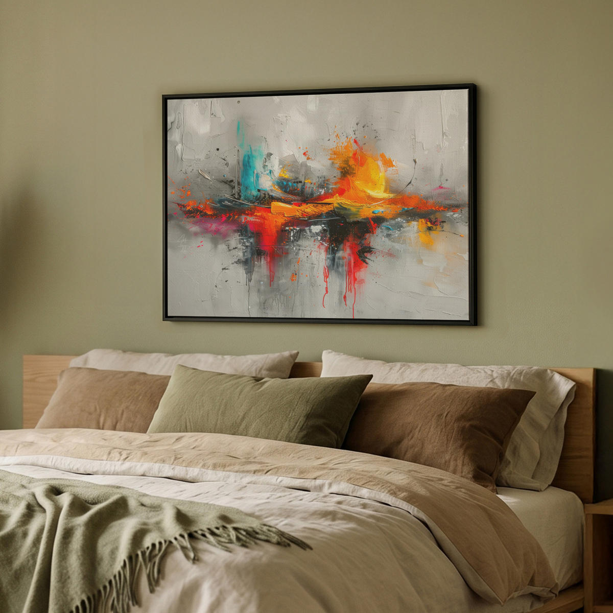 LEINWAND Bilder mit Rahmen - Moderne Kunst - Orange - Grau - Abstrakt - 70x50 - Hellgrau, Textil (70/50cm) - MuchoWow