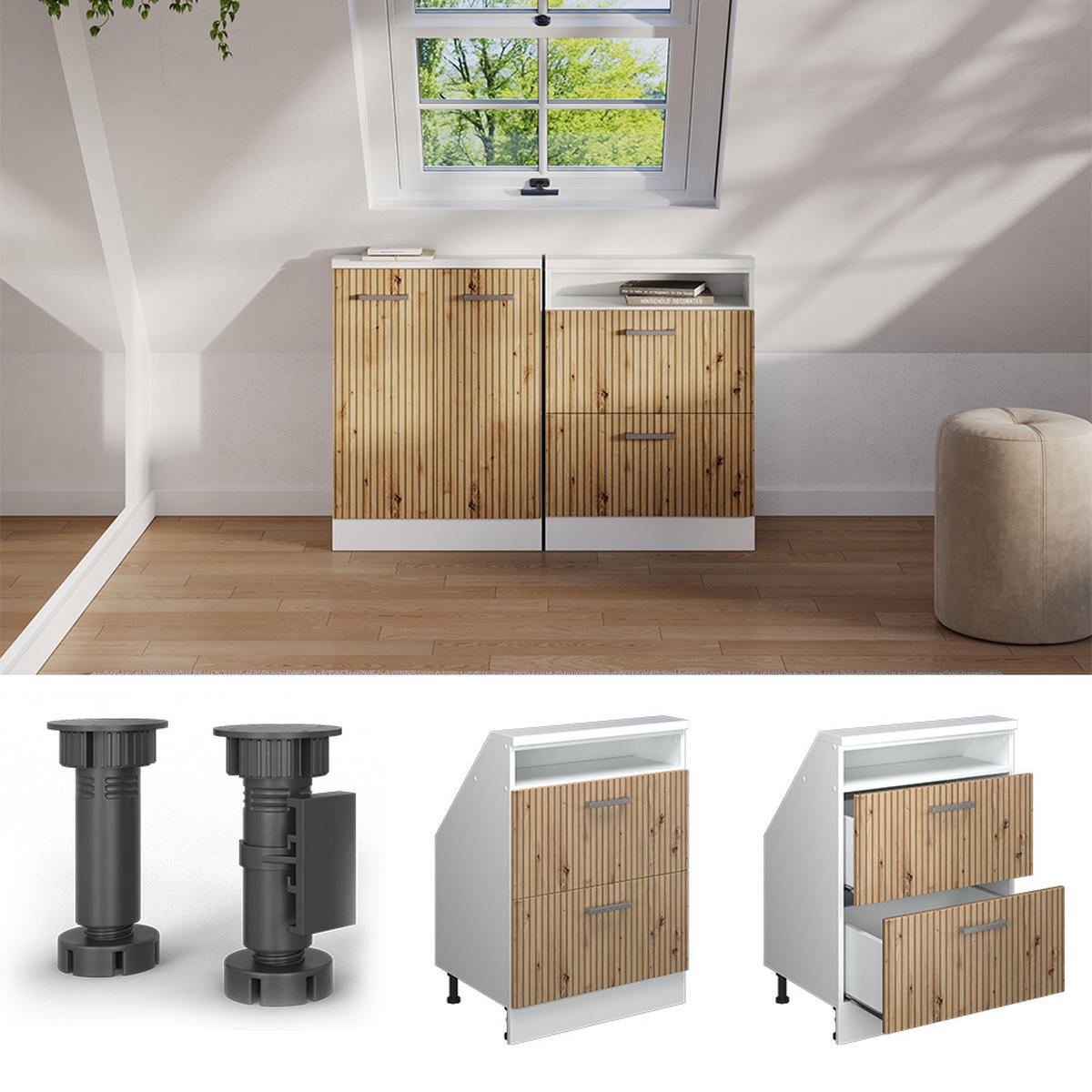 ŠIKMÁ SKŘÍŇ Rion Dub řemeslný/bílý - bílá/dub artisan, kompozitní dřevo (60/81.6/46cm) - Vicco