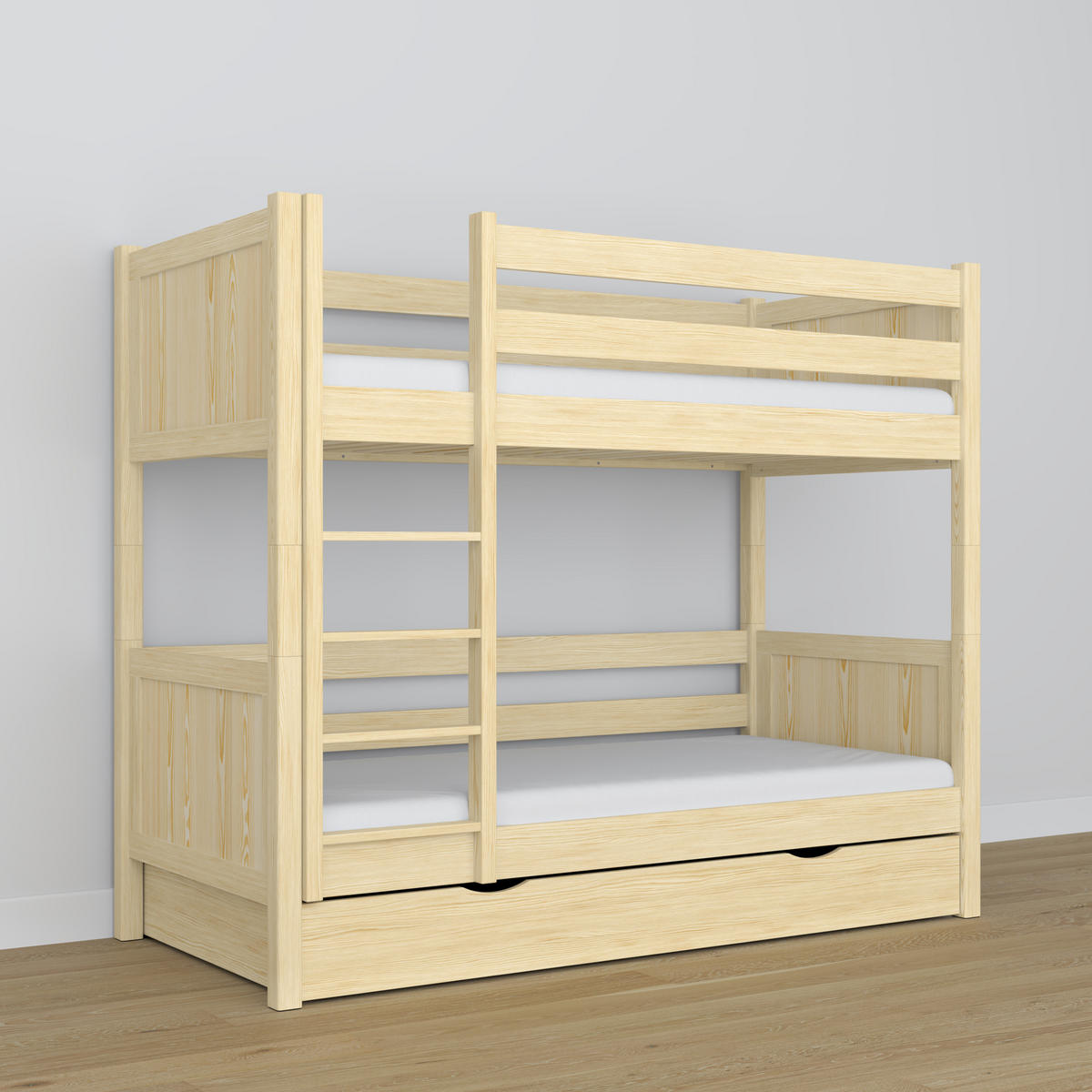 ETAGENBETT N02 mit Schublade Klare Kiefer 120/180 - Braun, Naturmaterialien/Holz (120/180cm) - N-Wood