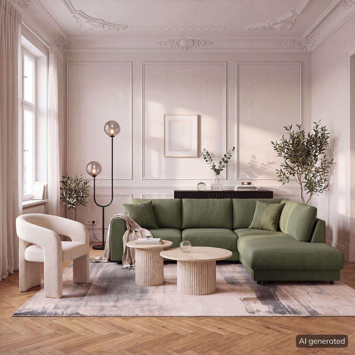 ECKSOFA mit Ottomane - Schwarz/Grün, Holz/Kunststoff (267/254cm) - home24