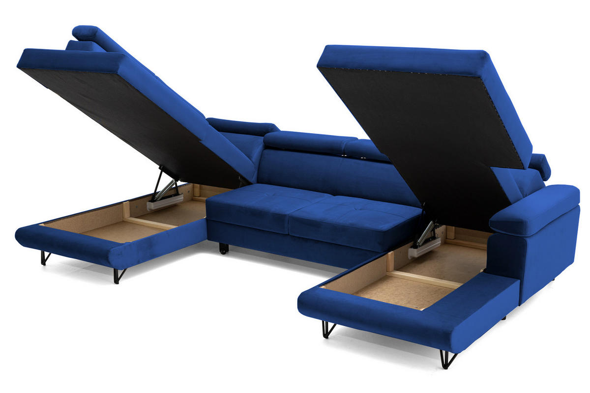 ECKSOFA U-Form JUNIOR U Links mit Schlaffunktion 128x254 Velours Blau - Blau/Schwarz, Holz/Textil (323/90/184cm) - Muffo