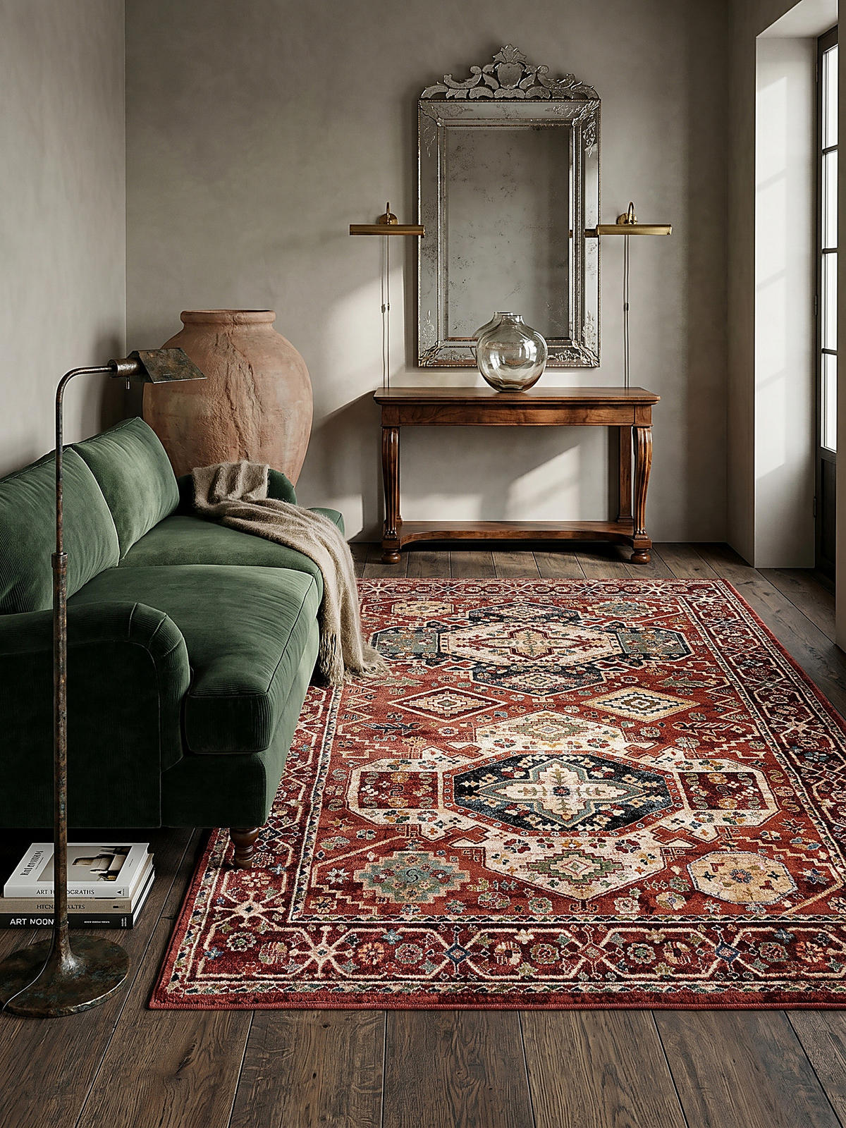 TEPPICH Kurzflor Vintage Geometrisch, Wohnzimmer Rot Rechteckig 160x230 - Rot, Textil (160/230cm) - KADIMA DESIGN